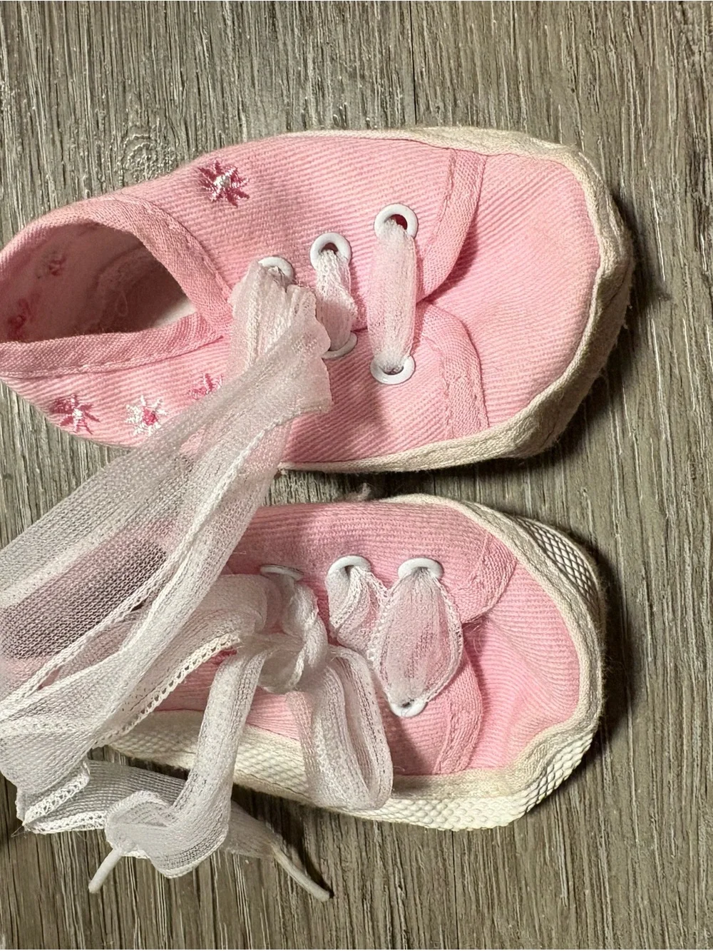 Infant girls Pink Canvas Sneakers with Sheer Ribbon Laces